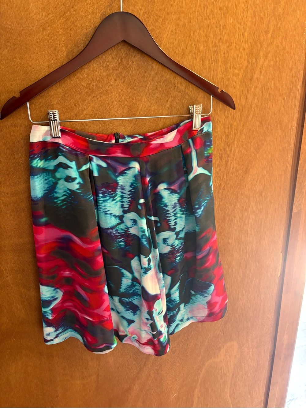 Multicolor Abstract Circle Skirt with Red & Teal Accents